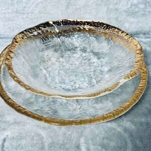 IVY Glacier Clear Glass Bowls Gold Rimmed Set of 2 Made in Italy Textured